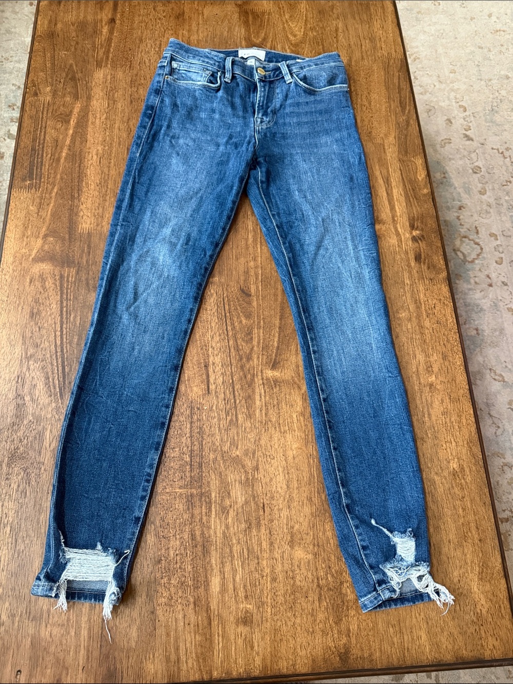 Frame Denim Blue Distressed Skinny Jeans